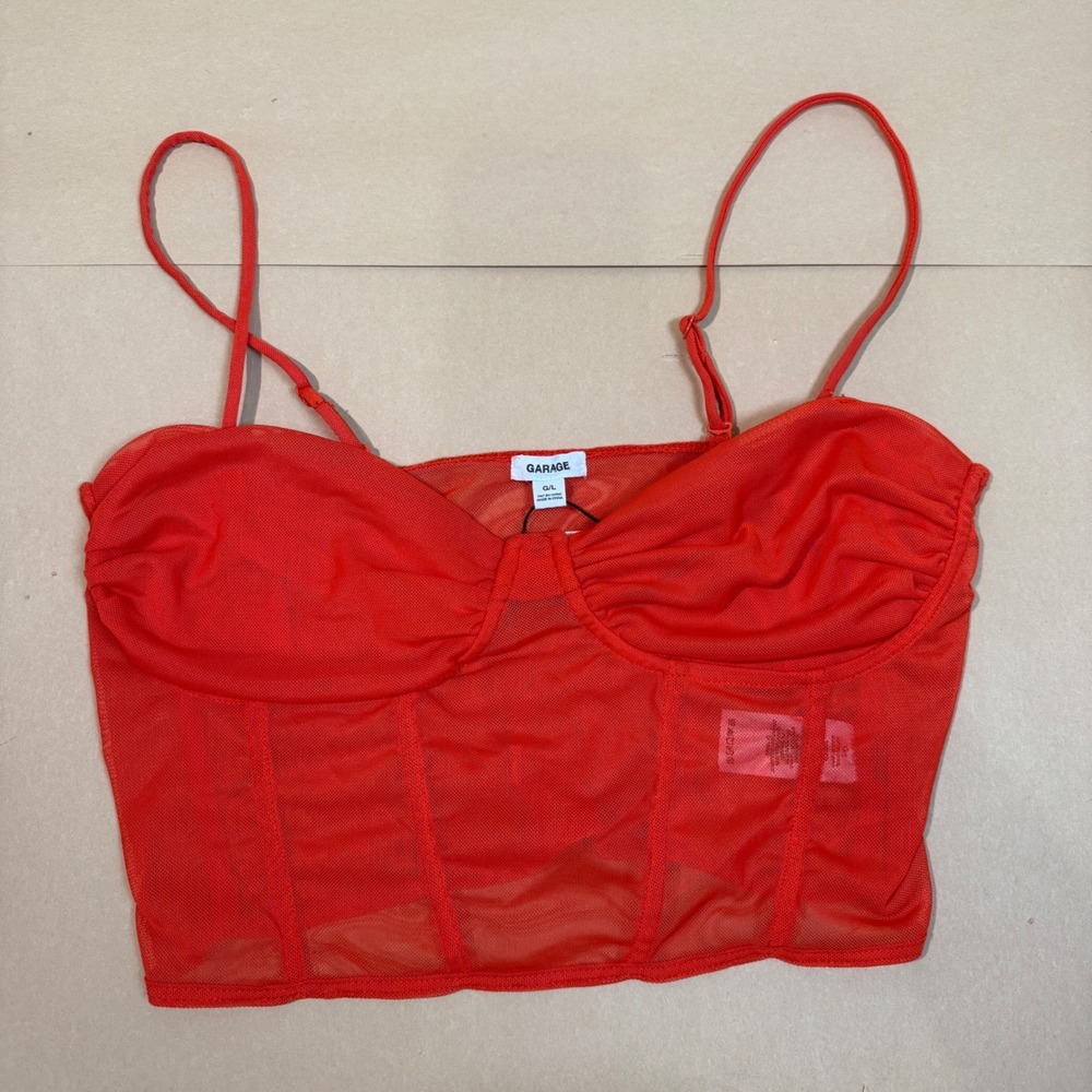 NWT! Garage Orange Sheer Haute Mesh Bustier Corset Crop Top - Size Large